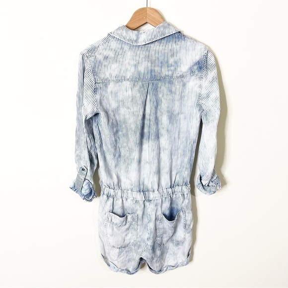 Cloth & Stone Anthropologie Blue Tencel Piper Button Front Long Sleeve Romper XS - Picture 4 of 6